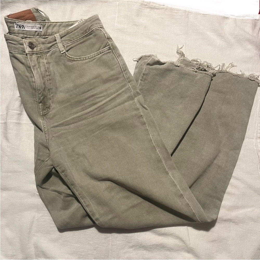 Zara Khaki Frayed Hem Pants